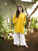 2 Pcs Women's Stitched Linen Plain Shirt And Trouser