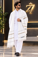 Premium Wool Shawl White Gold Border 3 Yards
